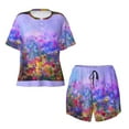 thumbnail image 2 of Yiaed Colorful Purple Cosmos Flower Print Short Sleeve Pajama Sets for Women Casual Crew Neck 2 Piece Lounge Sets Women's Short-Sleeved Pajama-X-Large, 2 of 5