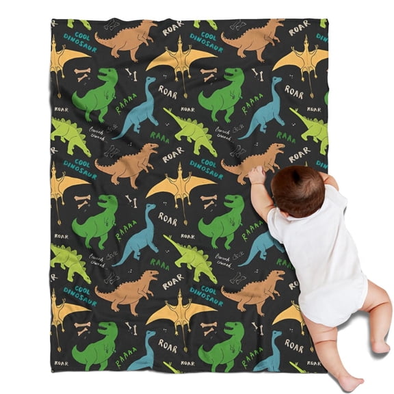 Black Cartoon Dinosaurs Text Pattern Blanket,Comfortable Soft Flannel Throw Blanket,All Season,Warm Lightweight Blankets for Sofa Bed Couch Living Room Chair,30"x40"