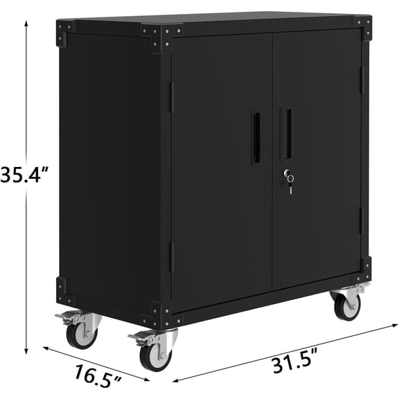 Acekid Metal Storage Cabinet With Wheels Lockable Garage Cabinet With 2 Adjustable Shelves And Locks 4 Wheels Rolling Tool Storage For Garage Warehouse Black