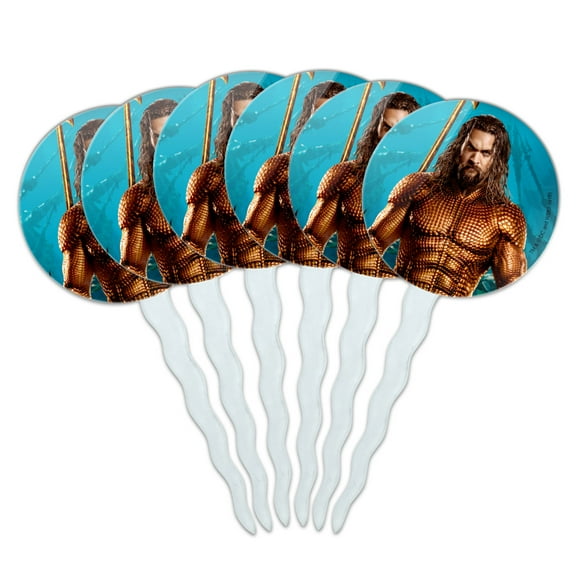 Aquaman Movie Jason Mamoa Full Costume Cupcake Picks Toppers Decoration Set of 6
