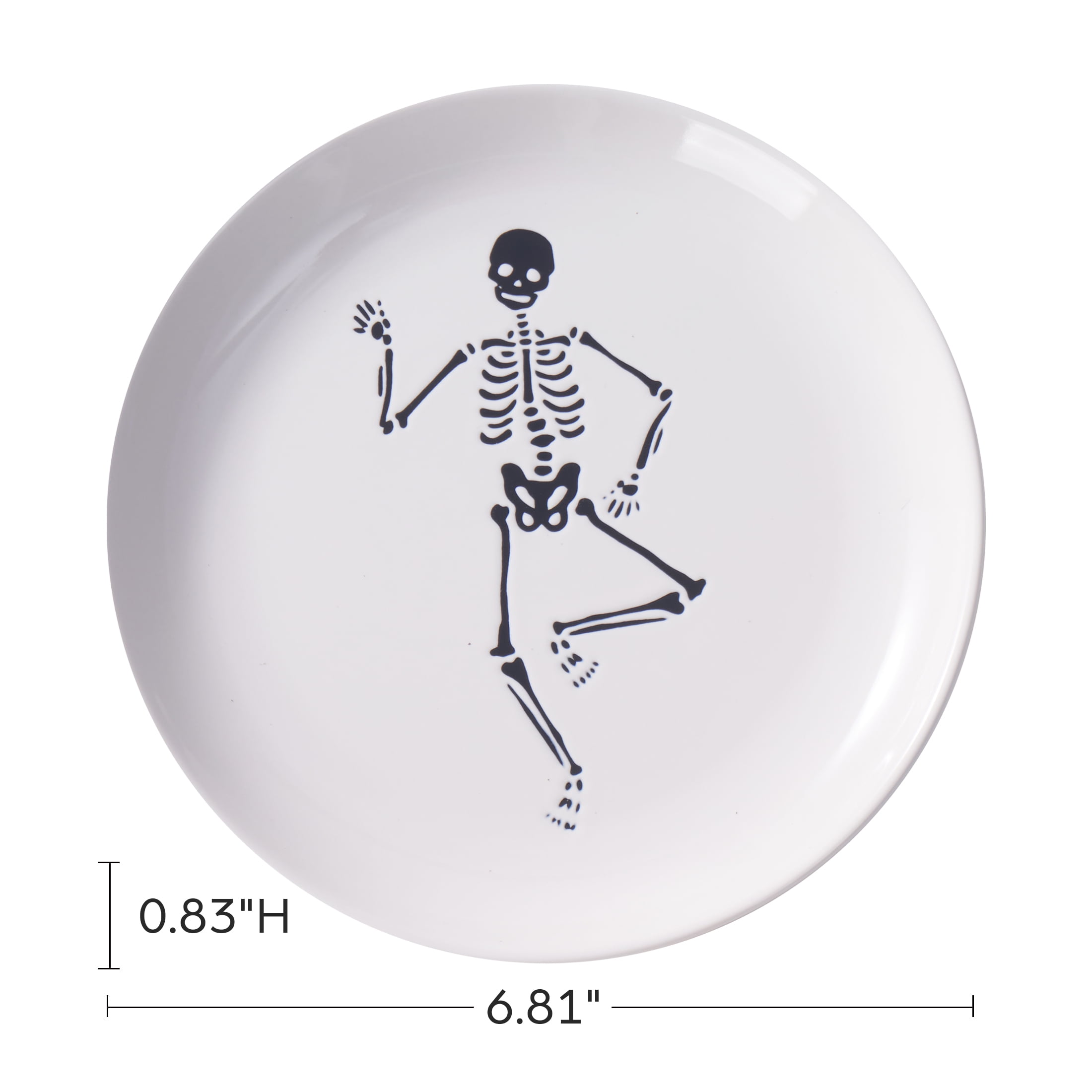 Way to Celebrate Halloween 4Pk Ceramic Dancing White Skeleton Appetizer Plates