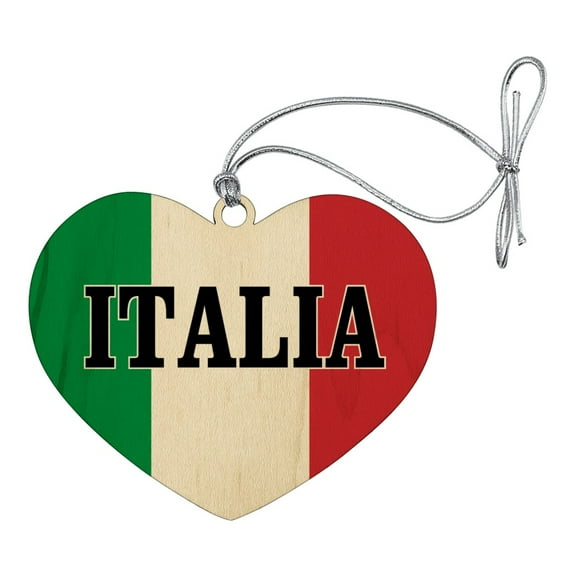 Italia Italy Italian Flag Heart Love Wood Christmas Tree Holiday Ornament