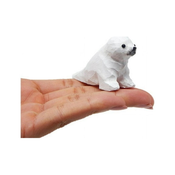 White Seal Figurine Statue Baby Pup Small Animal Sculpture Art Home Decoration Wood Carved