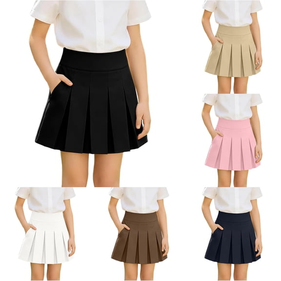Pleated Skirt for Girls School Uniform Skirt Girls Pleated High Waist Stretch Casual Skirt with Pockets for Summer Wear Versatile School Outfit for Ages 5 to 14 Brown 7 Years,11 Years,Black
