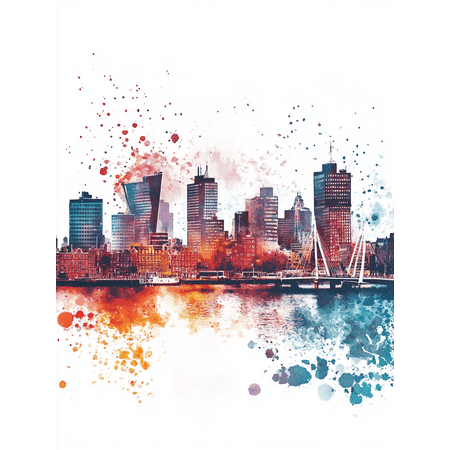 Rotterdam Cityscape Watercolor Painting/Canvas Print, Suitable for Living Room, Bedroom, Office, Hotel, and Restaurant Decor