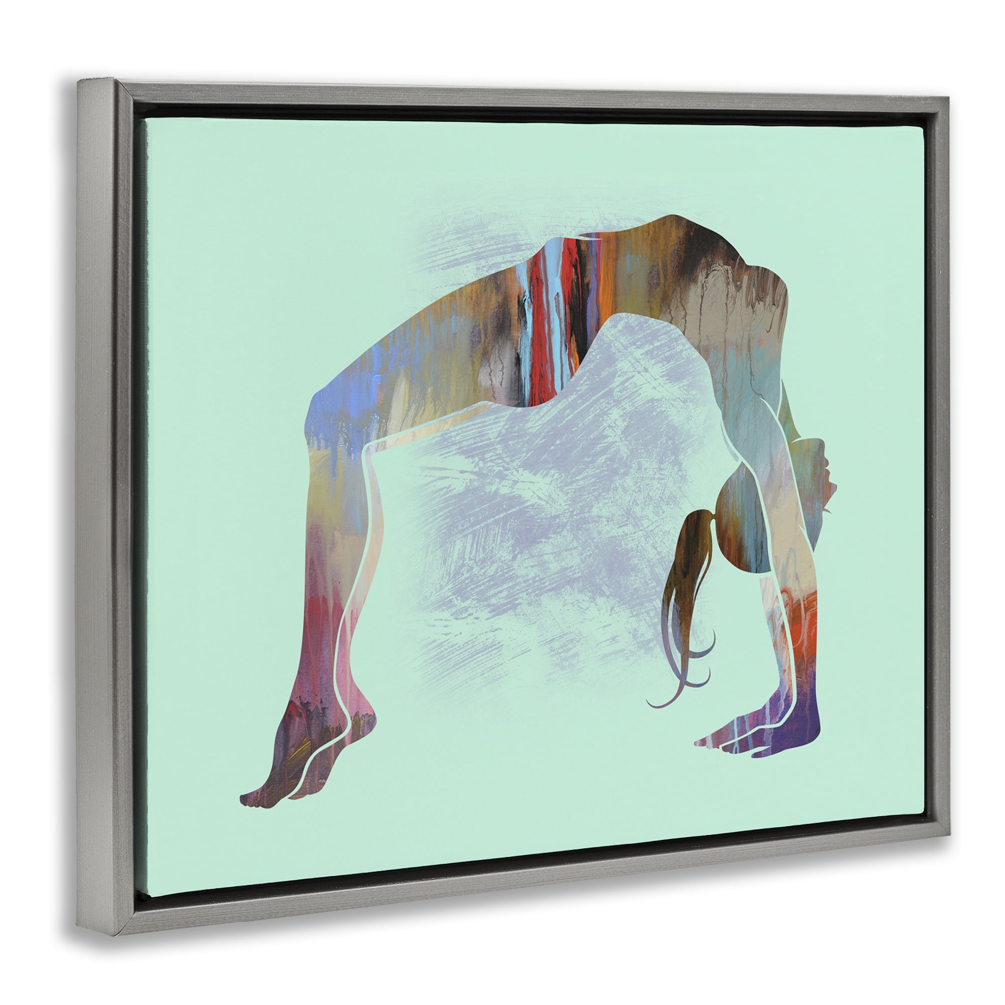Stupell Industries Yoga Exercise Pose People Painting Gray Floater Framed Canvas Art Print Wall Art, 21 x 17