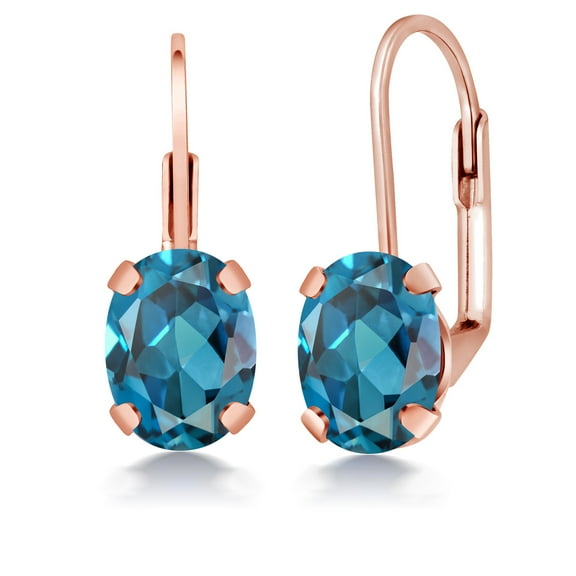 Gem Stone King 3.00 Ct Oval London Blue Topaz Brass Rose Gold Plated Brass Earrings
