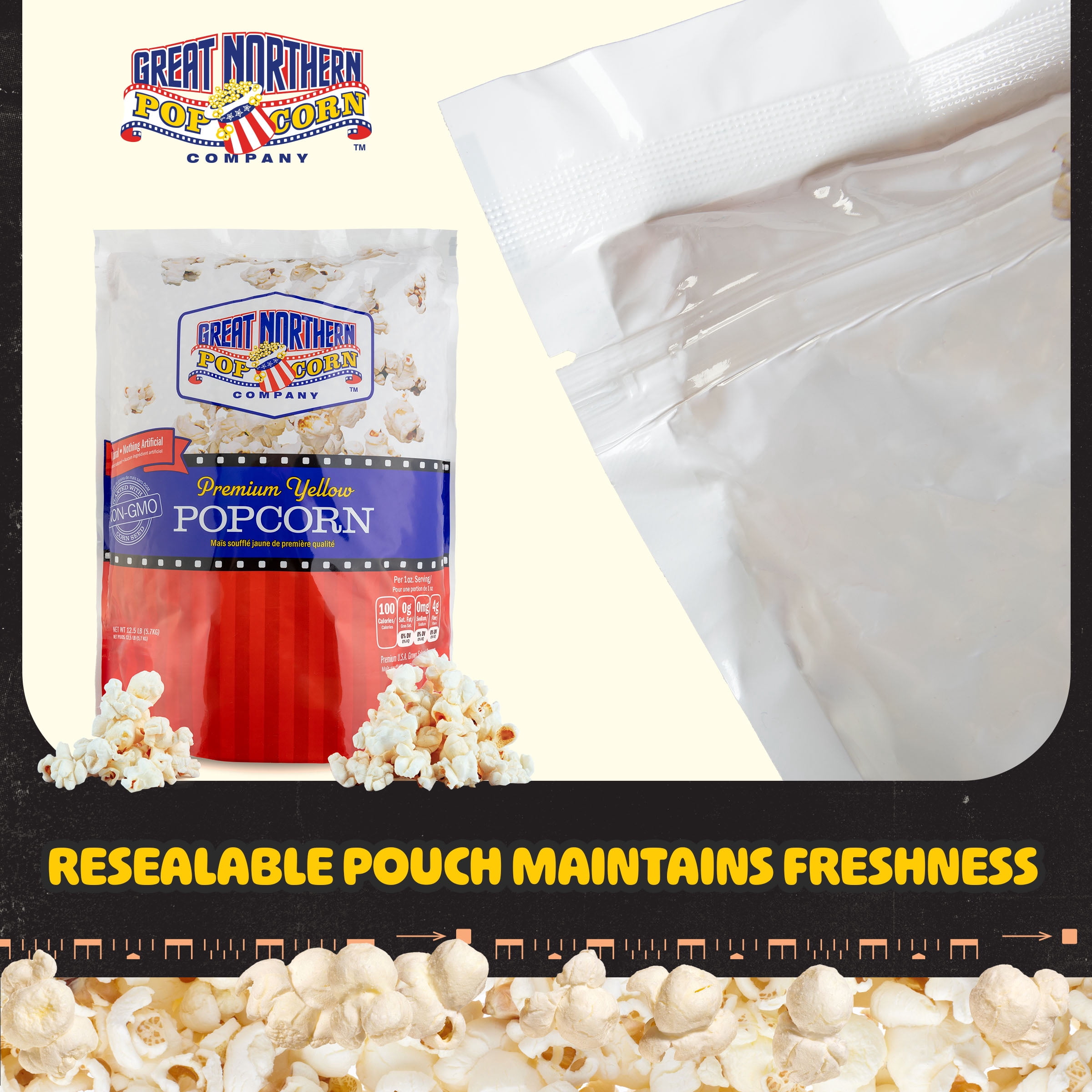 Great Northern Popcorn Yellow Popcorn Kernels Bulk Resealable 12lb Bag - Non-GMO Premium Popcorn