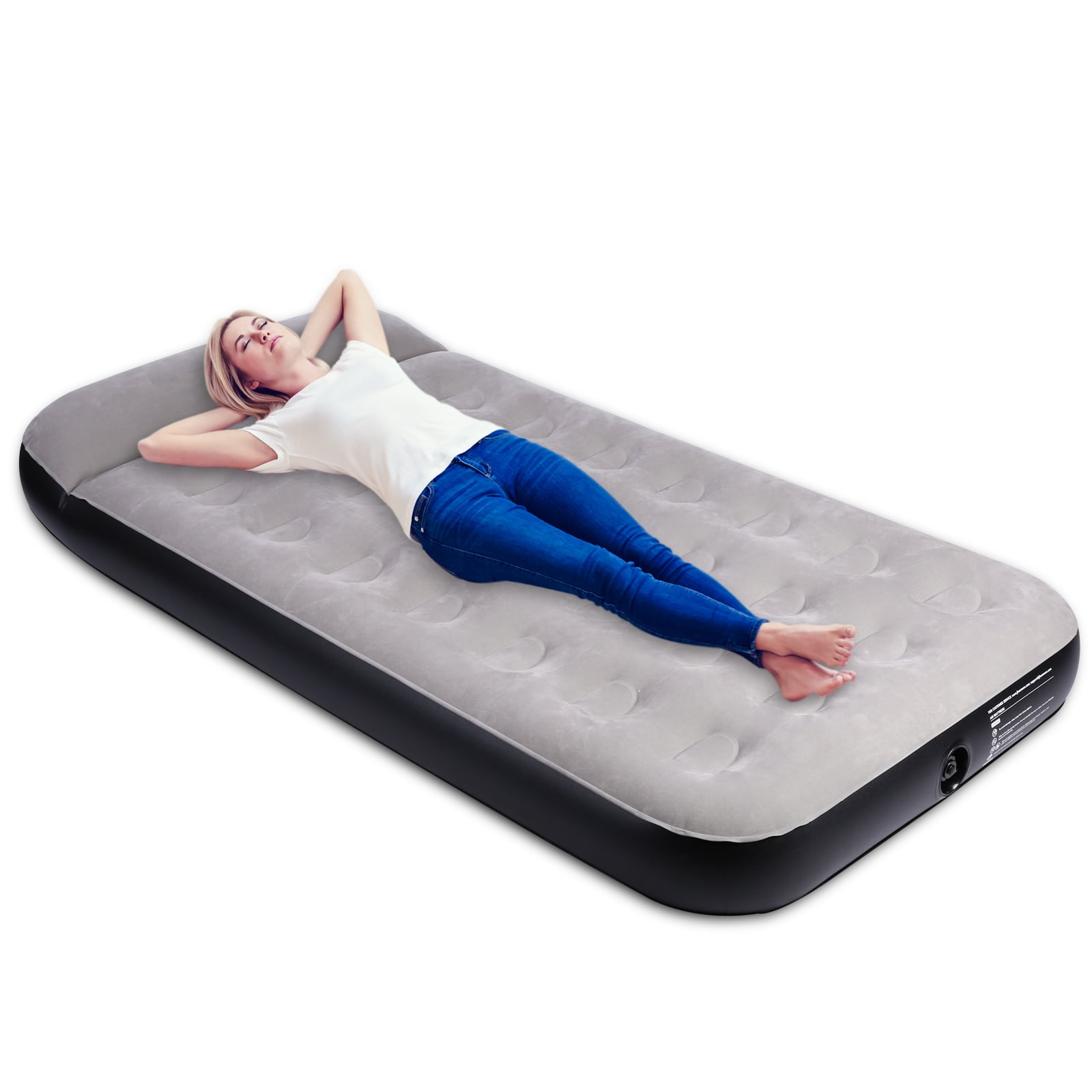 Twin Air Mattress with Pillow, JHUNSWEN Flocked Surface Camping Air