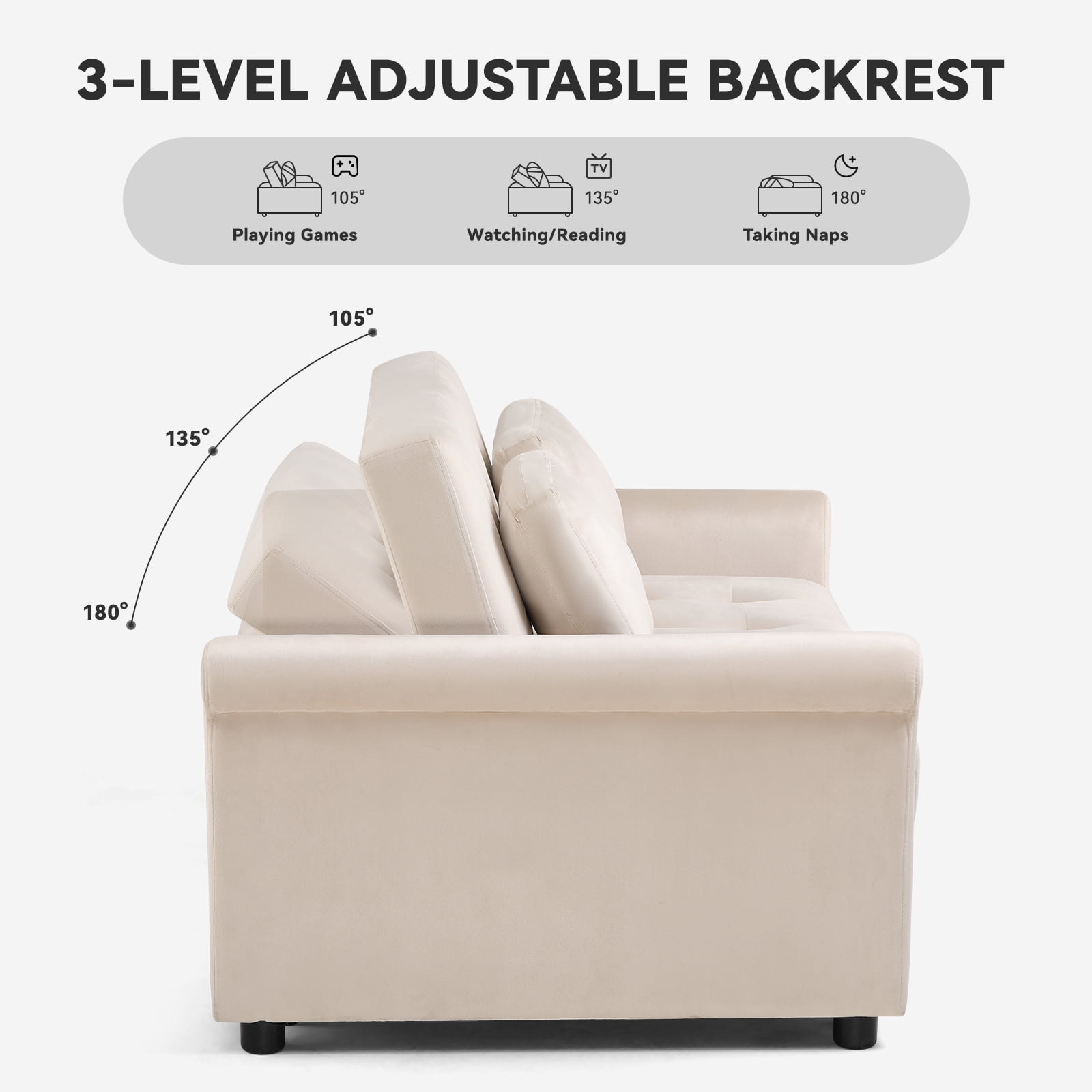 COMHOMA Convertible Sofa Bed 55'', 3-in-1 Sleeper Sofa with Pull-Out Bed, Futon Sofa with Reclining Backrest and 2 Pillows, Loveseat Sleeper Couche for Living Room, White