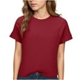 thumbnail image 2 of Sevevn Women's Textured Short Sleeve T-Shirt Casual Crew Neck Slim Fit Summer Top Red L, 2 of 9