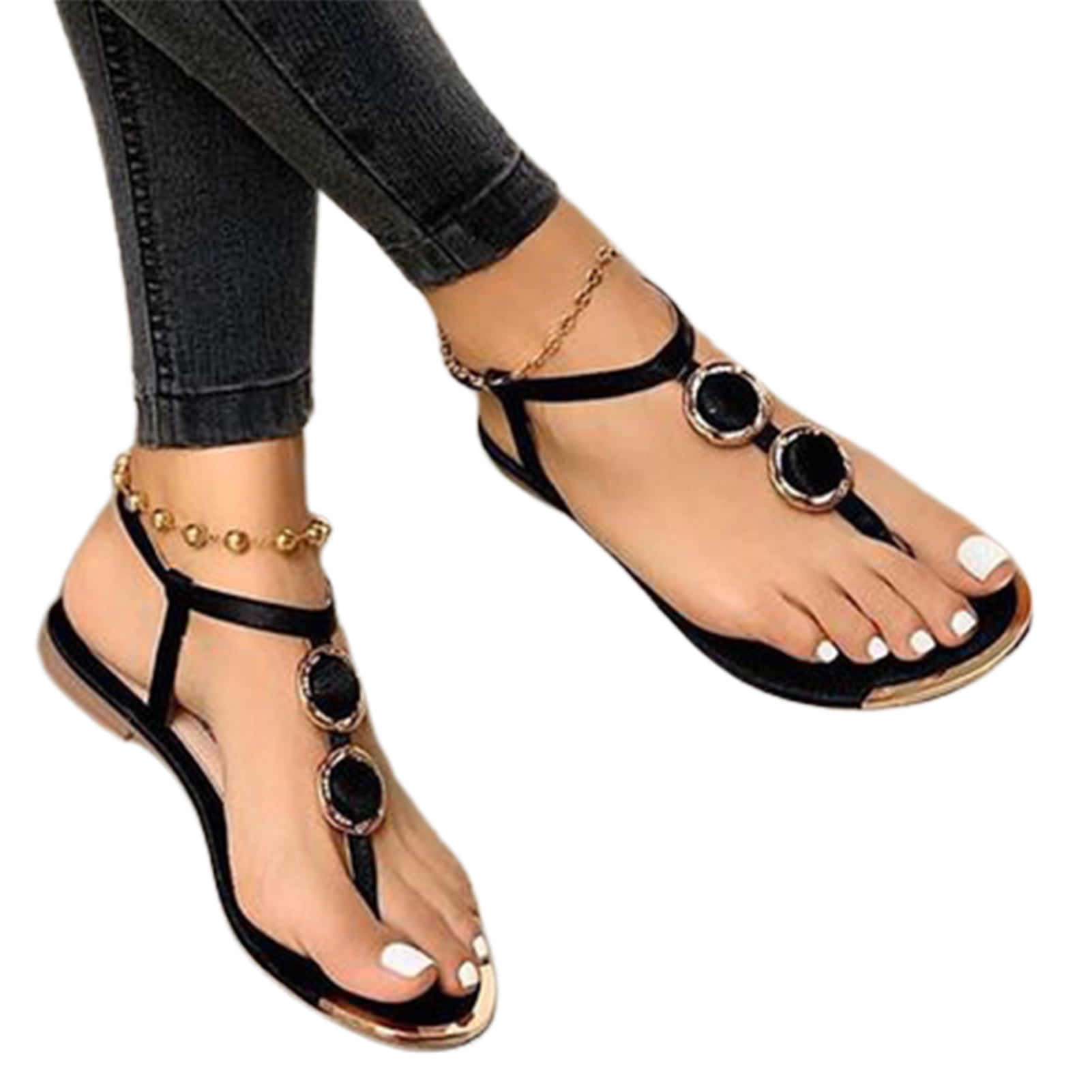 Sandals for Women Dressy Summer Womens Roman Sandals Slip On Ankle Strap Flip Flop Casual Summer Beach Gladiator Sandals 
