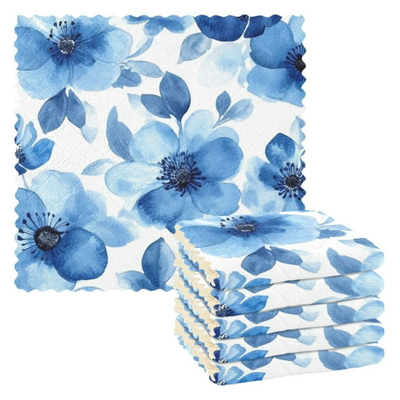 6 Pieces of Kitchen Towels 11x11Inch Kitchen Dish Cloths Kitchen Dish Towels Reuseable Cleaning Cloths Blue Flowers