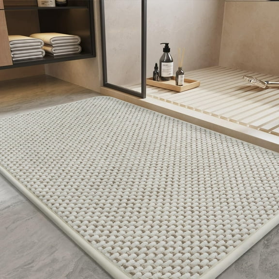 Bath Mat-Super Absorbent Chenille Bathroom Mats-Rubber Backed Bath Mats for Bathroom Non Slip, Easy Clean Bathroom Rugs Front of Bathtub,Shower Room,Sink-24×36, Beige&Cream
