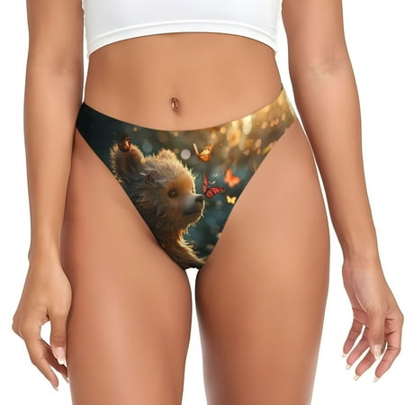 Thongs for Women - Sunshine Butterfly Flower Bear No Show Seamless Womens Thongs Underwear  Stretch G String Thongs for Women  Ladies Breathable Thong Bikini Panties Briefs