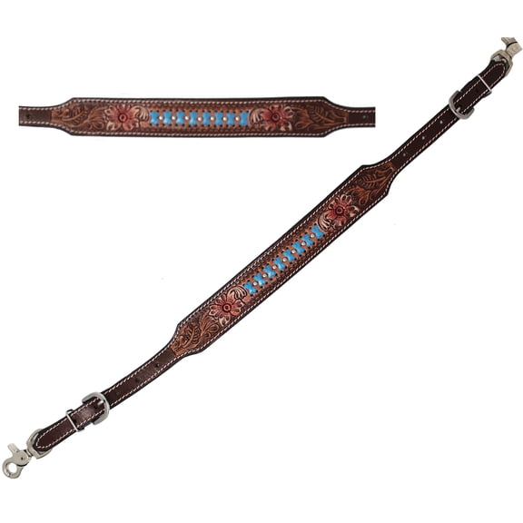 Horse Western Leather Tack Hand-Tooled Floral & Basket Weave Adjustable Wither Breast Collar Strap 105FK26