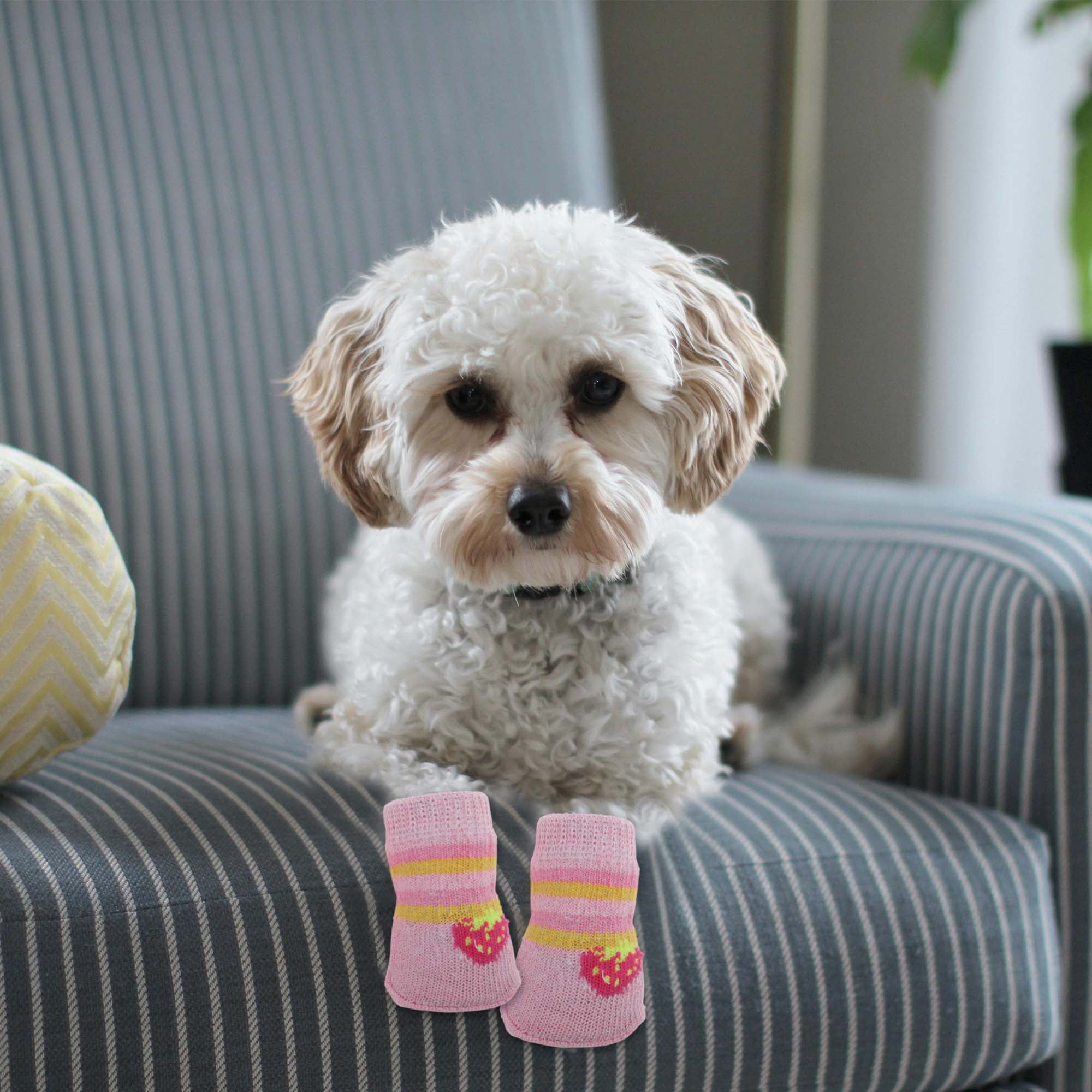 Unique Bargains Dog Socks Non-Slip Socks for Dogs and Cats Pink M