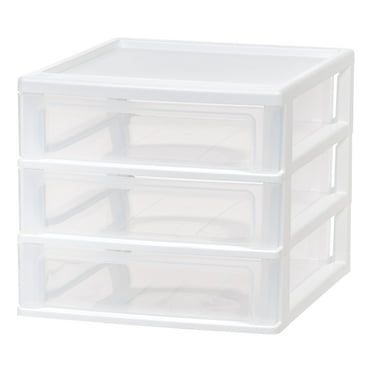 IRIS USA Medium 3-Drawer Stacking Desktop Organizer, 1 Pack, Plastic Drawer Storage Container for Stationery Art Craft Supplies, White