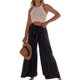 thumbnail image 2 of Pantalones De Pierna Ancha Con Volantes Color Puro Ajuste Casual Corbata Pantalones Largos Con Volantes De Moda Para Mujeres Citas Negro XXL, 2 of 5