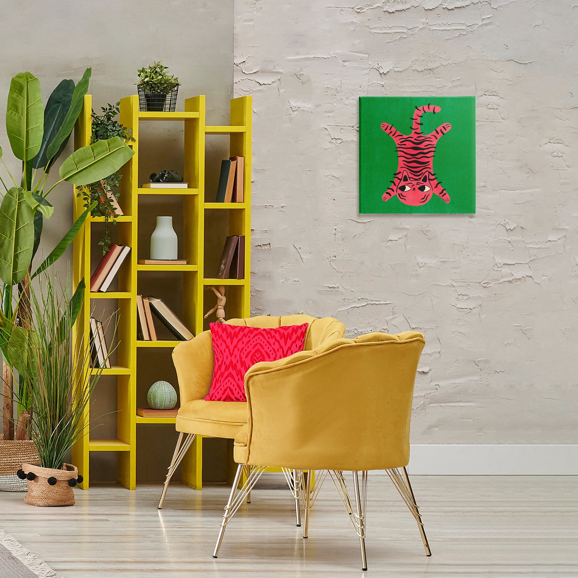 Stupell Industries Funky Retro Cat Pink Animals Painting Wrapped Canvas Art Print Wall Art, 17 x 17