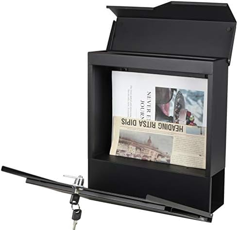 Locking Mailbox Wall Mount- Waterproof mailboxes with Secure Key Lock and Newspaper Compartment, Key Lock Drop Box Extra Large Capacity, 12.9 x 4.1 x 14.2 Inch, SM-HPB938 Black New
