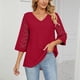 thumbnail image 2 of Blusa de retales de encaje con cuello en V y media manga para mujer, holgada y transpirable para primavera y verano, color rojo L, 2 of 8