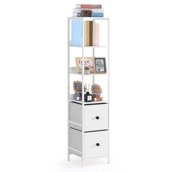 White 5-Shelf Organizer with 2 Cloth Baskets
