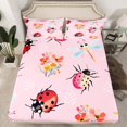 thumbnail image 1 of Erosebridal Drap-Housse Rose pour Filles Taille Simple, Draps de Lit Coccinelle Rouges Mignons pour Enfants et Ados, Draps à Imprimé Libellule Dessin Animé, Ensemble de Lit Fleurs Kawaii Esthétique (Sans Drap du Dessus), 1 of 5