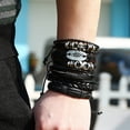 thumbnail image 2 of 6 Piezas Vintage PU Cuero Brazalete Brazalete Negro 1 Sunnimix Pulsera para hombre de múltiples capas, 2 of 8