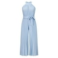 thumbnail image 6 of Riforla Women Casual Solid Neck Hanging Sleeveless Pleated Jumpsuit Backless Button Belt Rompers Women's Jumpsuit Light Blue XXL, 6 of 6