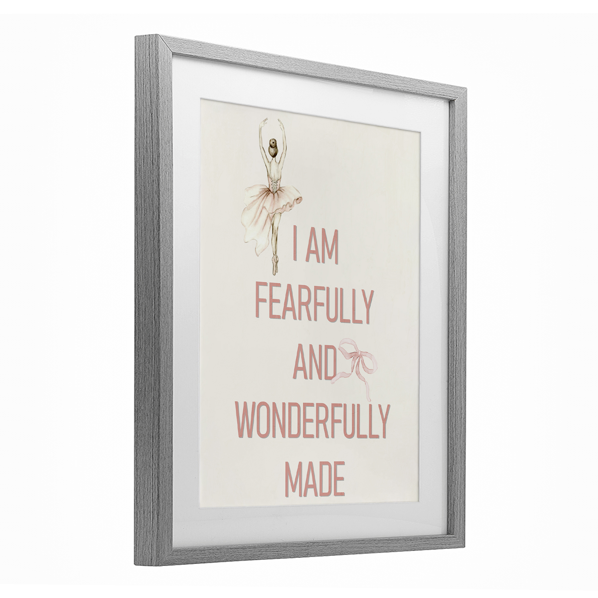 Wonderfully Made Ballerina Gray Framed Print Under Glass, design by Kim Allen