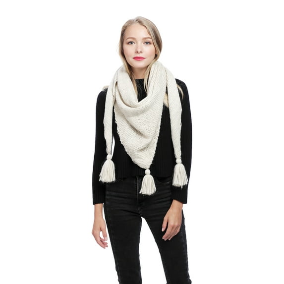 Women's Knitted Triangular Tassel Scarf for Fall and Winter
