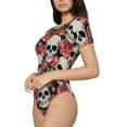 thumbnail image 2 of Easygdp Skull And Roses Women'S Waist-Cinching Short-Sleeved Onesie, Olastic Onesiet,Snaps At Bottom,Easy To Put On And Take Off - Medium, 2 of 9