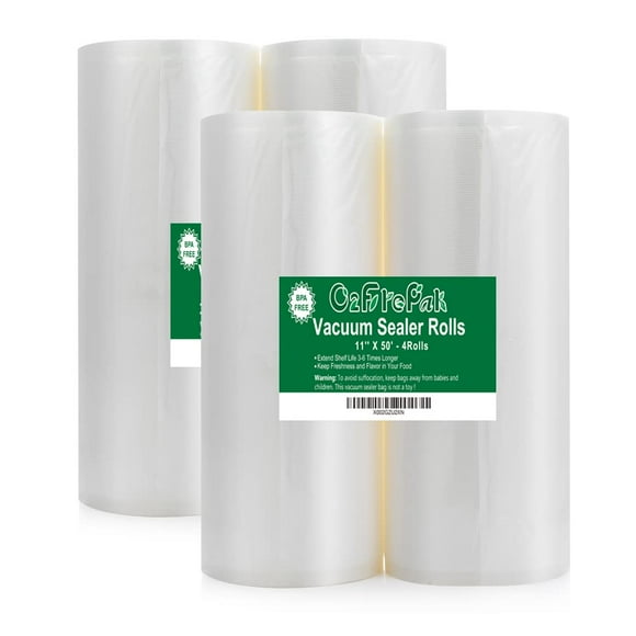 O2frepak (Total 200 feet) 4 Pack 11x50 Rolls Food Vacuum Sealer Freezer Bags Rolls for Food, Seal a Meal Vacuum Sealer Fits Inside Storage Area