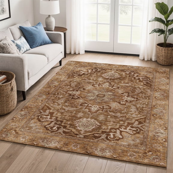 Addison Rugs Mayfield Premium Machine Washable Traditional Global Terracotta Rectangle Rug, 10' x 14'