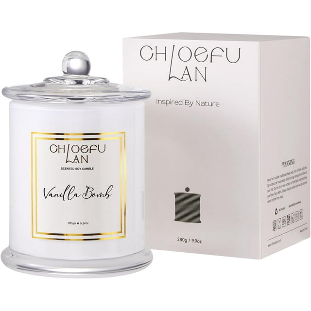 Chloefu LAN Vanilla Bomb Candle, Vanilla Scented Candles Gifts for Mothers Day, Gifts for Women & Men, Luxury Jar Candles, 70 Hours Long Burning, Natural Soy Candles for Home Scented, 280G