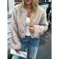 thumbnail image 4 of Women's Cropped Faux Fur Jacket Long Sleeve Open Front Cardigan Casual Short Coat L, 4 of 7