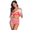 thumbnail image 5 of Women Swimwear, Two Piece Bathing Suits Ruffled Flounce Top with High Waisted Bottom Bikini Set (Red Stripes, S Size), 5 of 8