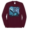 thumbnail image 2 of Wild Bobby, Owl Flying at Nihght In Front of the Moon Animal Lover Mens Long Sleeve Shirt, Maroon, 3XL, 2 of 3