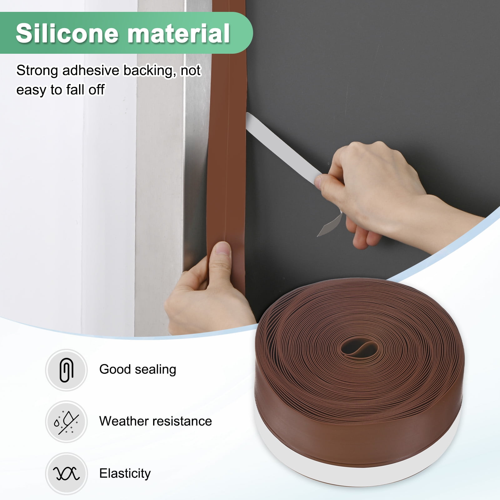 Uxcell Weather Stripping Door Seal Strip, 1.77 Inch(45mm) Silicone 49 FT Door Draft Stopper, Sealing Sticker Tape [Brown]