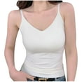 thumbnail image 2 of Summer Tank Tops For Women Plus Size Causal Solid Color Sleeveless Spaghetti strap V-Neck Pullover tops Women Camisoles With Built In Bras Under $7 White M, 2 of 7