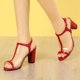 thumbnail image 2 of Sandalias De Tacón Grueso Con Correa En T Transparente Para Mujer Rojo 41 EU, 2 of 7