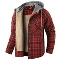 thumbnail image 3 of Hvyesh Men's Lined Hooded Flannel Shirt Jacket Quilted Plaid Coat Long Sleeve Button Down Coats Plaid Winter Thermal Hoodies Jackets with Pockets Red, 3 of 5