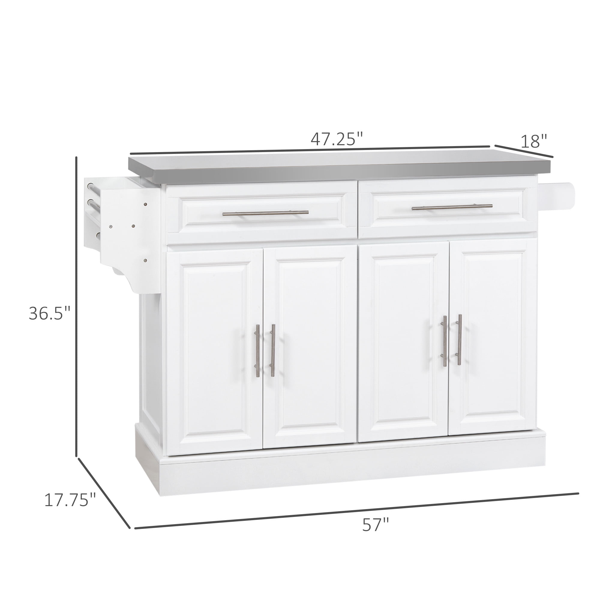 HOMCOM Rolling Kitchen Island Cart with Cabinets and Drawers, White
