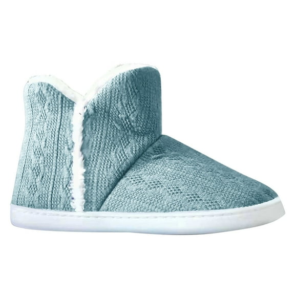 XUNKUSGA Women's Winter Bootie Fluffy Plush Lined Knit Boots for Women Warm House Shoes Non-Slip Comfortable Flat Ankle Bootie Green