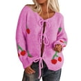 thumbnail image 2 of Jjayotai Women Tie Front Cherry Cardigan Sweater Clearance, Oversized Chunky Knit Long Sleeve Trendy Fall Winter Sweaters Tops Pink XL, 2 of 6