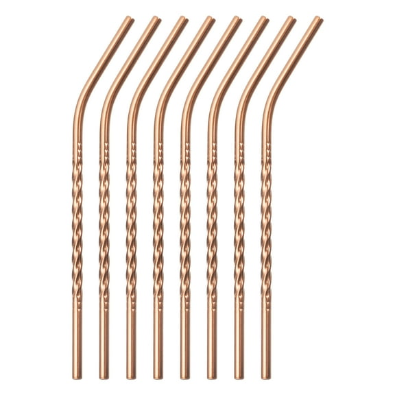 8Pack 8.27" Long 0.24" Dia Stainless Steel Bent Threaded Straws for Frozen Bubble Tea Drinks (Gold)