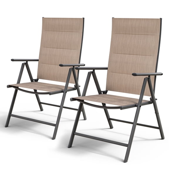 ELPOSUN Outdoor Folding Dining Chairs Set of 2, Folding Lawn Chairs for Adults with Padded All Weather Breathable Textilene, Portable Folding Chairs for Outside, No Assembly, Beige