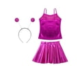 thumbnail image 4 of iiniim Alien Costume for Girls Metallic Dress Alien Holographic Cami Top with Pleated Skirts and Hair Hop Rose Red 10, 4 of 7
