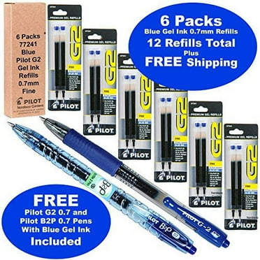 Pilot G2 Refills, Blue Ink 0.7mm Fine, 6 Packs of Refills Plus 1 Pilot G2 07 Blue Pen and 1 Pilot B2p Blue Pen